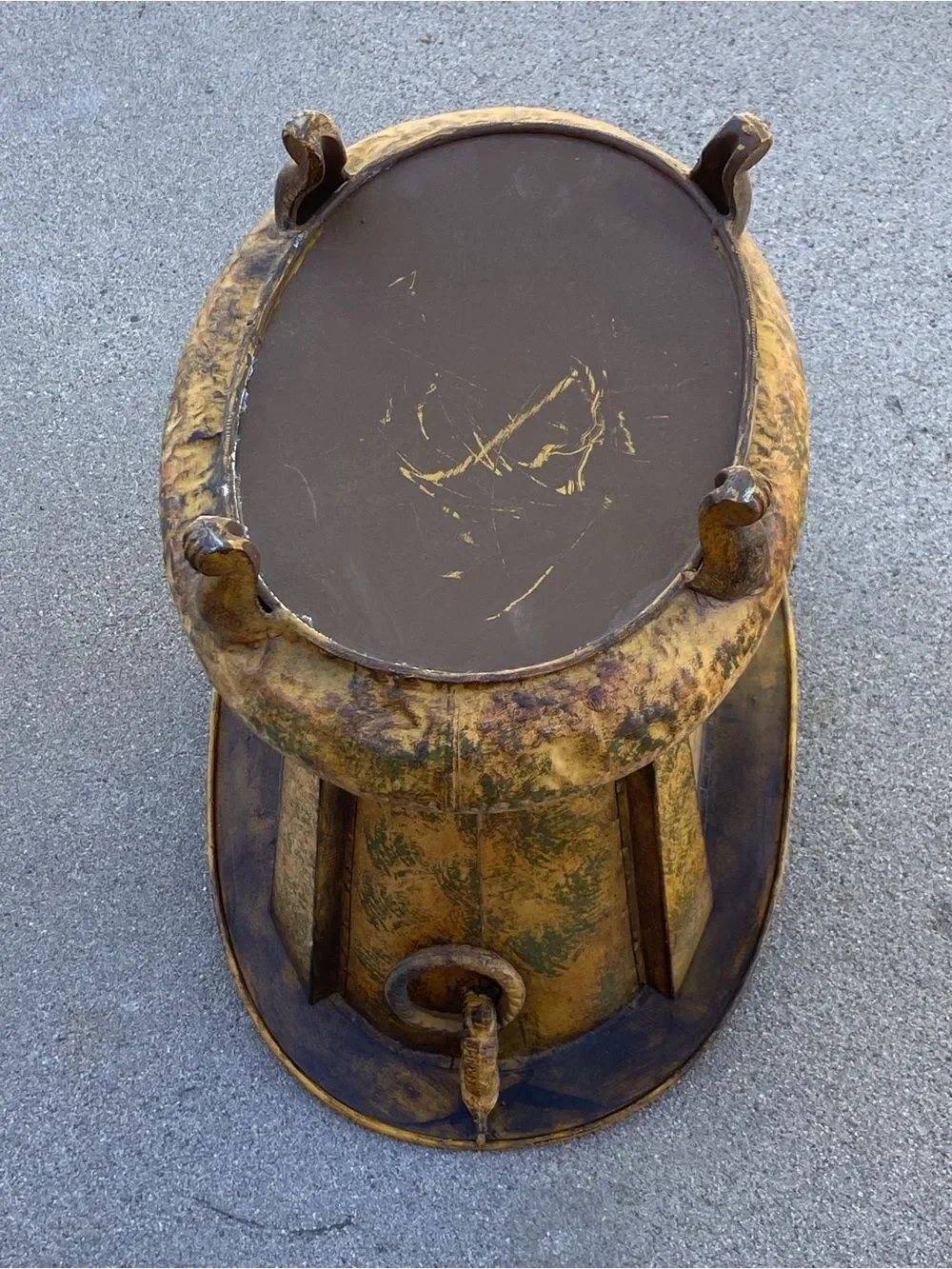 Distressed Yellow Decorative Floor Vase with Ring Accent